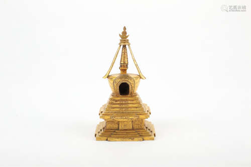 A Chinese Gilt Bronze Tower