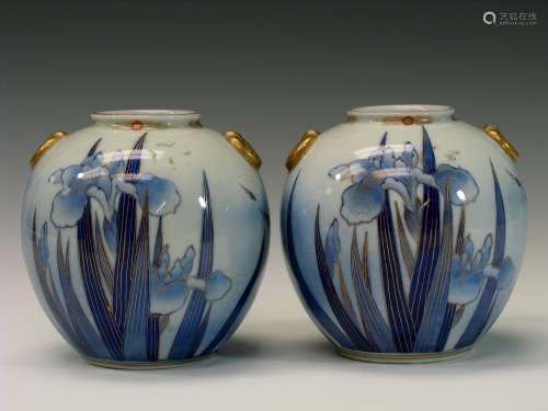 Pair Japanese porcelain jars, marked.