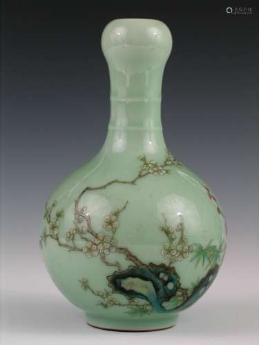 Chinese celadon glazed famille rose porcelain vase,