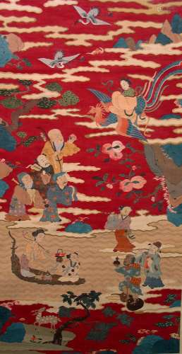 Large Chinese Kesi embroidery panel of eight immortals.