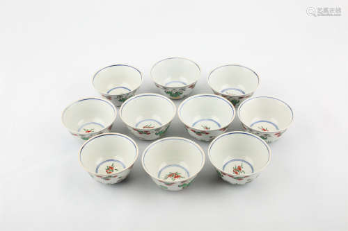Group of Chinese famille verte porcelain tea cups,