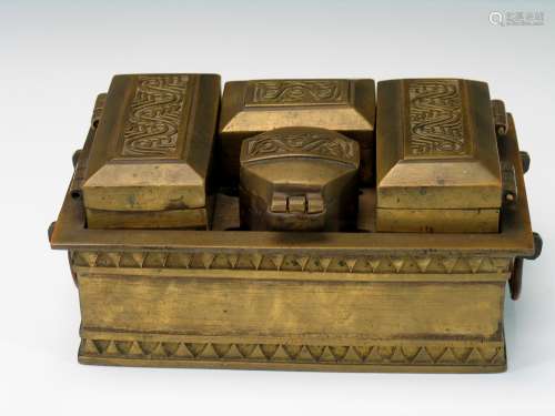 Chinese bronze opium box set.