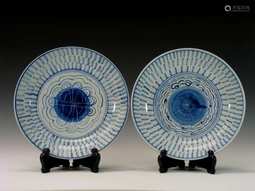 Pair Chinese blue and white porcelain plates.