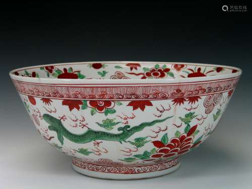 Chinese famille verte porcelain punch bowl