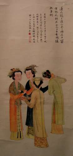 Chinese water color painting scroll of Meiren