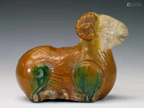 Chinese Sancai pottery figure of goat.