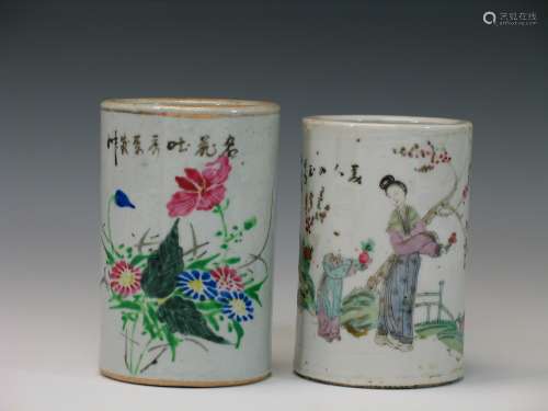 Two Chinese famille rose porcelain brush pot.