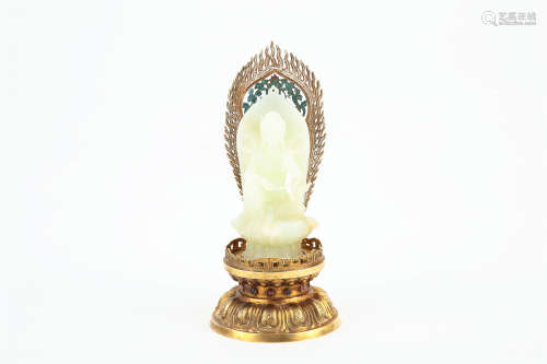 Chinese carved white jade figure of Guanyin