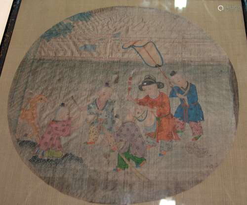 Framed Chinese water color painting on silk.