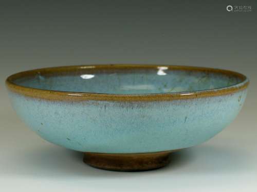 Chinese Jun ware porcelain shallow bowl.