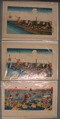 Three Japanese woodblock