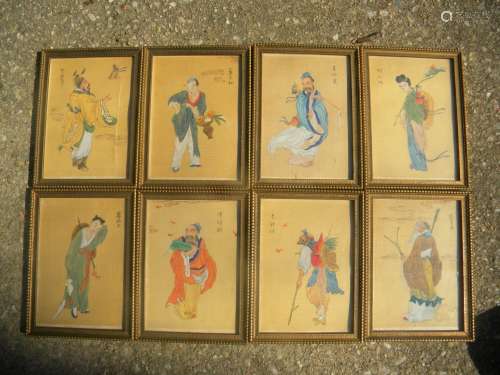Antique Chinese Eight Immortals Painting Framed