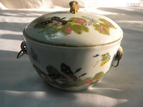 Antique Chinese Butterfly Soup Pot with Lid