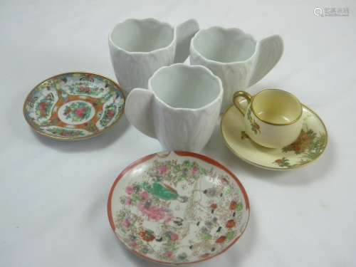Group of Limoge and Satsuma Cups and Dishes