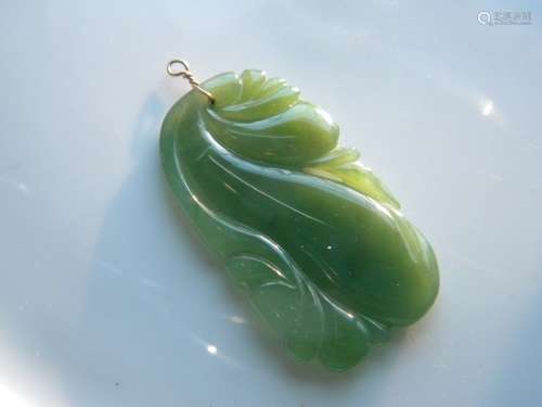 Antique Green Jade Carved Melon Pendant