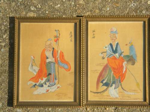 Antique Chinese LongevityGod and Godness Paintings