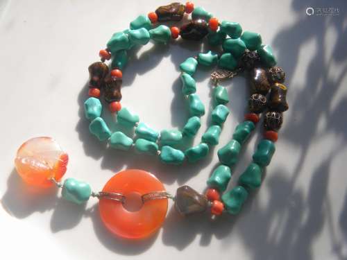 Antique Chinese Turquoise Necklace Set