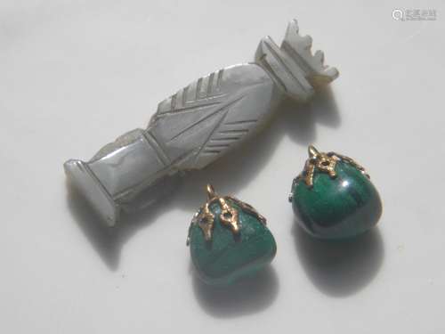 Antique Chinese Nephrite Jade and two Malachite