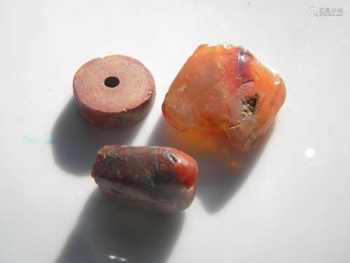 Three Antique Carnelian Beads