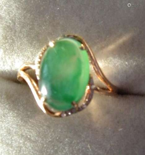 18K Yellow Gold Diamond Natural Grade A Jadeite Ring