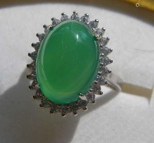 Huge Natural Green Stone Silver Ring