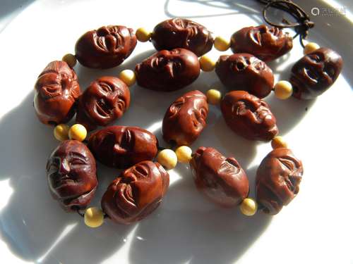 Antique Chinese Carved Pit Nut Necklace