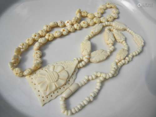 Pair of Two Carved Bone Necklaces
