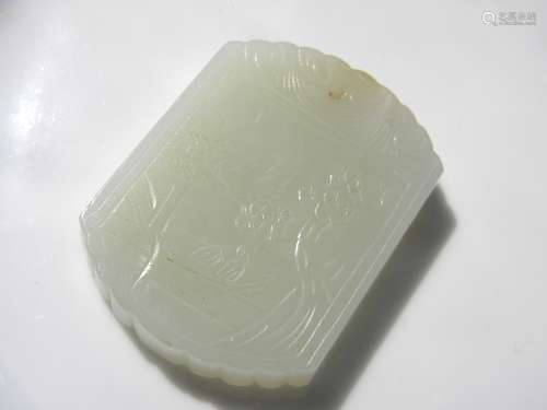 Antique White Nephrite Jade Poem Plaque