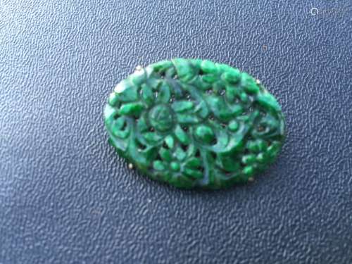 14K Gold Antique Chinese Natural Jadeite Brooch Pin