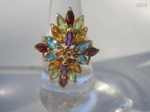 Antique 14K Gold Multi-color Stone Ring