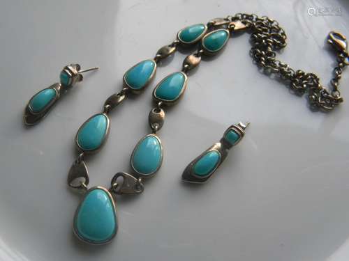 Set of Silver Turquoise Necklace and Earrings