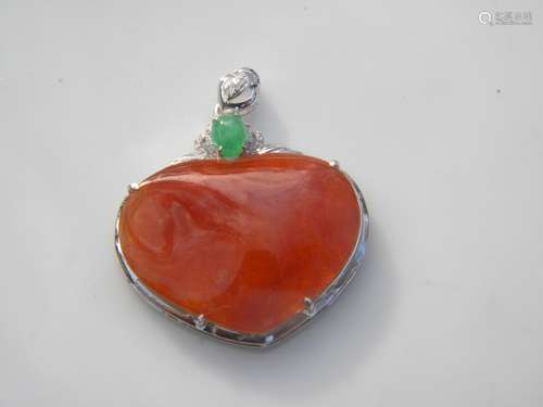 18K Gold Diamond Red Jadeite Heart Pendant