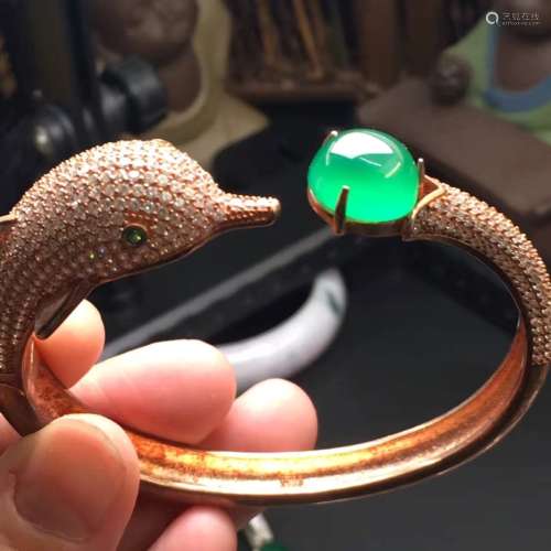 Dolphin Bracelet Green Stone Adjustable Width, mark