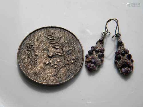 Antique Plaque and Pair of Earrings