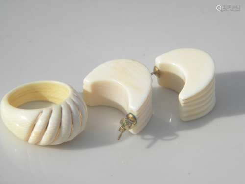 Natural Carved Ring and Earrings