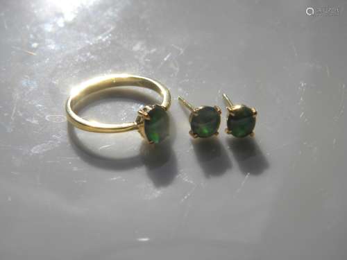 Set of Natural Green Jadeite Earrings and Ring