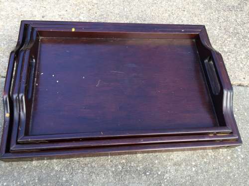 Three Vintage Chinese Rosewood Tray with Copper Corner