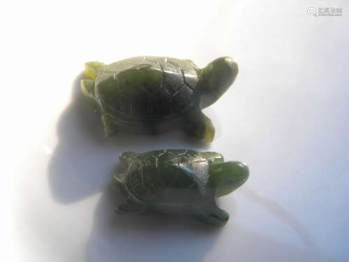 Two Vintage Chinese Nephrite Jade Turtles