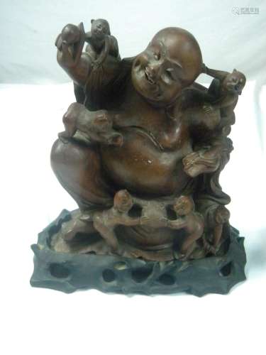 Antique Chinese Wood Carving Buddha and Boys