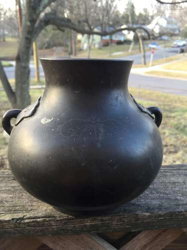 Antique Chinese Bronze Vase with Silver Inlay Flower