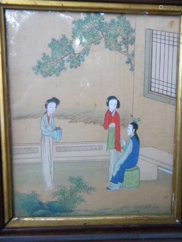 Antique Chinese Red Masion Painting