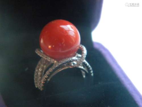 Vintage Natural Red Coral Round Ring