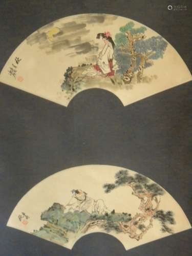 Vintage Chinese Two Fans Painting