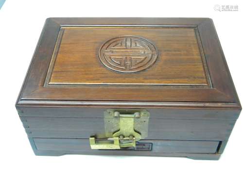 ANTIQUE CHINESE ROSEWOOD JEWELRY BOX
