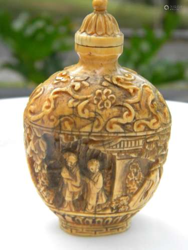 Antique Chinese Carved Bone Snuff Bottle