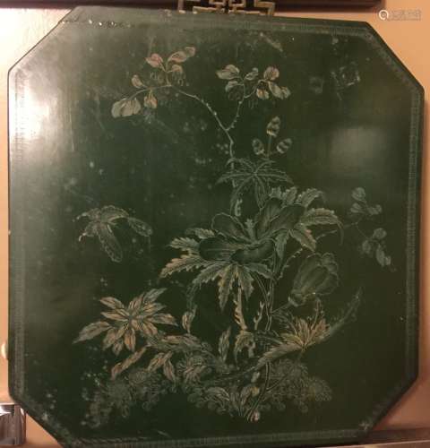 Antique Chinese Green Lacquer Panel