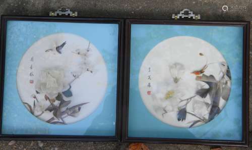 Pair of Chinese FeatherBird and Flower Framed