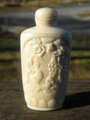 Antique Carved Grape and Squirrel  Snuff Bottle