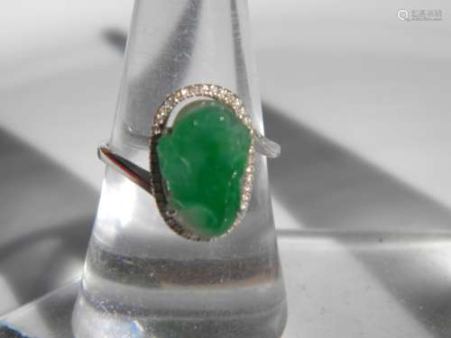 18K Gold Diamond Natural Green Jadeite Frog Ring