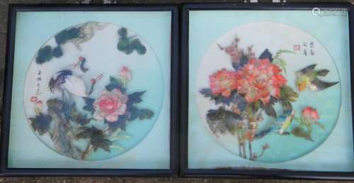 Pair of Chinese Shell Bird and Flower Framed
